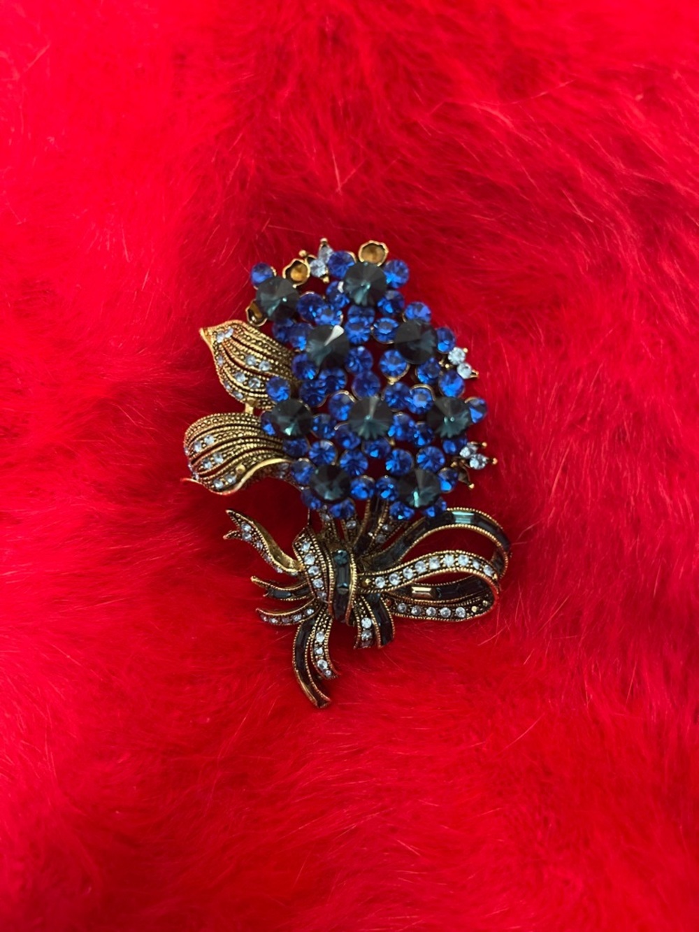 Craft Blue and Gold Floral Crystal Brooch